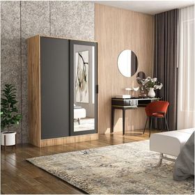 Berceste Antrasit Atlantik Çam 2 Sürgü Kapaklı Aynalı 8 Bölmeli 120 x 48 cm Gardırop