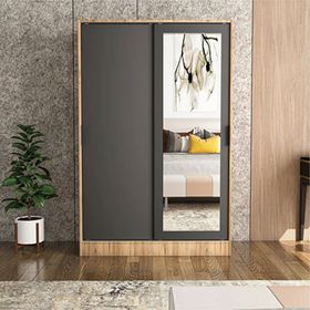 Berceste Antrasit Atlantik Çam 2 Sürgü Kapaklı Aynalı 8 Bölmeli Gardırop