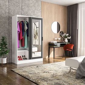 Berceste Antrasit Beyaz 2 Sürgü Kapaklı Aynalı 8 Bölmeli Gardırop