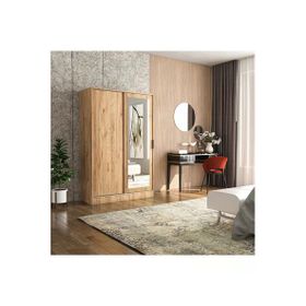 Berceste Atlantik Çam 2 Sürgü Kapaklı Aynalı 8 Bölmeli Gardırop