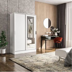 Berceste Beyaz 2 Sürgü Kapaklı Aynalı 8 Bölmeli 120 x 48 cm Gardırop