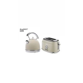 BergHoff Gem Retro Yuvarlak Su Isıtıcısı Kettle ve Retro Krem Rengi 2 Dilim Ekmek Kızartma Makinesi Seti