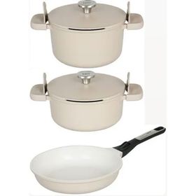 BergHoff Leo Phantom Bej İndüksiyonlu 5 Parça Yanmaz Yapışmaz Alüminyum Döküm 24 cm Tencere Tava Seti