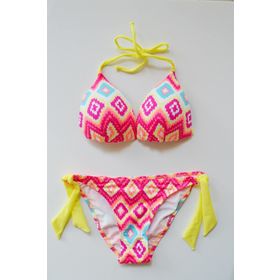 Beria Kadın Üçgen Yarım Dolgulu Desenli Sarı Bikini Takımı