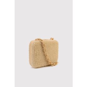 Berlesi 0776BR20 Krem Peluş Zincirli Kutu Kadın Çanta