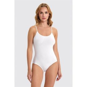 Berrak 2081 İp Askılı Likralı Çıtçıt Kapamalı 3'lü Paket Beyaz Kadın Zıbın Body