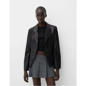 Bershka Suni Deri ABBRS1005 Siyah Kadın Ceket Blazer