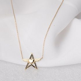 Besay Gold 14 Ayar Kanatlı Kalp Altın Kolye