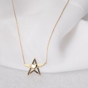 Besay Gold 14 Ayar Kanatlı Kalp Altın Kolye