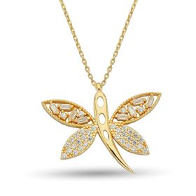 Besay Gold 14 Ayar Kelebek Taşlı Altın Kolye