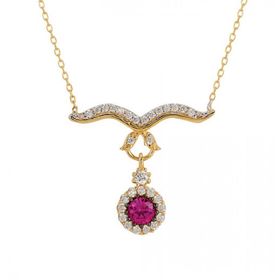 Besay Gold 14 Ayar Pembe Taşlı Altın Kolye