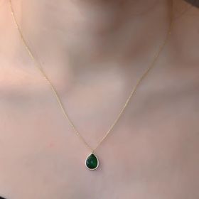 Besay Gold 14 Ayar Yeşil Damla Altın Kolye