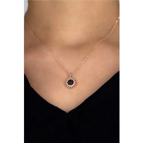 Bess Silver ATLKL1190 925 Ayar Rose Siyah Taşlı Güneş Gümüş Kolye