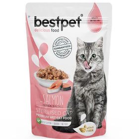 Best 24x85 gr Pet BestPet Sterilised Jelly Pouch Somonlu Kedi Maması