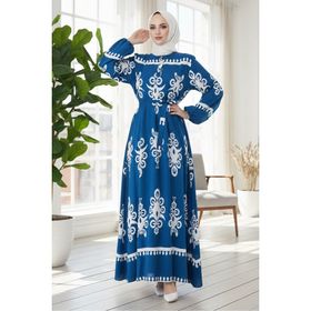 Bestenur 846 Edvil Dokuma İndigo Viskon Elbise