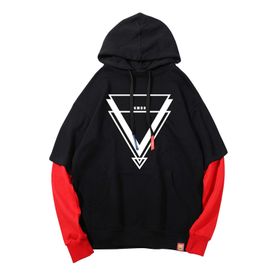 Bestgift B081CS48ZC Kırmızı - Siyah Erkek Baskılı Kapüşonlu Sweatshirt