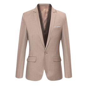 Bestgift Blazer Haki Dar Kesim Tek Düğmeli Uzun Kollu Erkek Ceket