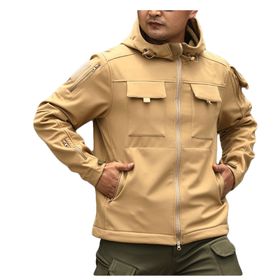 Bestgift Coldproof Haki Kapşonlu Kamuflaj Erkek Ceket