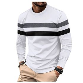 Bestgift Colorblocked Beyaz Yuvarlak Yaka Uzun Kollu Erkek Kazak