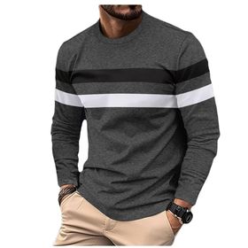 Bestgift Colorblocked Koyu Gri Yuvarlak Yaka Uzun Kollu Erkek Kazak