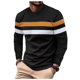 Bestgift Colorblocked Siyah Yuvarlak Yaka Uzun Kollu Erkek Kazak