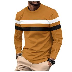 Bestgift Colorblocked Turuncu Yuvarlak Yaka Uzun Kollu Erkek Kazak