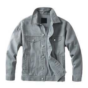 Bestgift Denim Açık Gri Gevşek Yaka Erkek Ceket