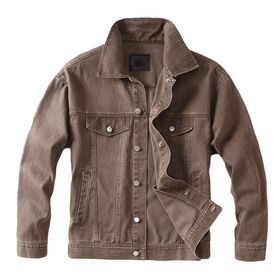 Bestgift Denim Kahve Gevşek Yaka Erkek Ceket