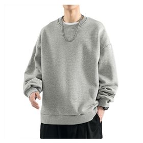 Bestgift Dip Gri Kalınlaşmış Yuvarlak Boyun Erkek Sweatshirt