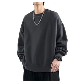 Bestgift Dip Koyu Gri Yuvarlak Boyun Erkek Sweatshirt