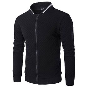 Bestgift Ekose Siyah Dik Yaka Rahat Fermuar Erkek Ceket