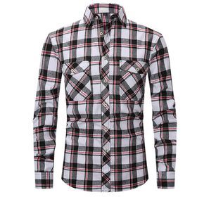 Bestgift Flanel Uzun Kollu Çift Cepli Beyaz 2 Erkek Gömlek