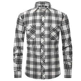 Bestgift Flanel Uzun Kollu Çift Cepli Beyaz Erkek Gömlek