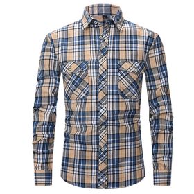 Bestgift Flanel Uzun Kollu Çift Cepli Koyu Mavi 2 Erkek Gömlek