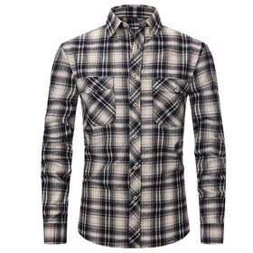 Bestgift Flanel Uzun Kollu Çift Cepli Koyu Mavi Erkek Gömlek