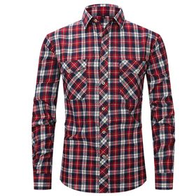 Bestgift Flanel Uzun Kollu Çift Cepli Şarap Kırmızısı 2 Erkek Gömlek
