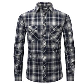 Bestgift Flanel Uzun Kollu Çift Cepli Tibet Mavisi Erkek Gömlek