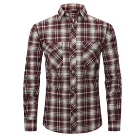 Bestgift Flanel Uzun Kollu Çift Cepli Wine Red Erkek Gömlek