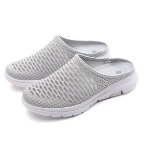 Bestgift Gri Kalın Taban Topuksuz Kadın Sandalet