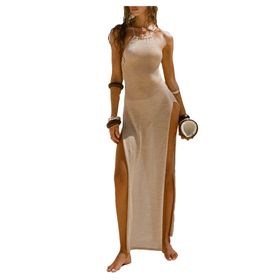 Bestgift Halter Bej Elbise