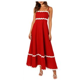 Bestgift Halter Kırmızı Korse Kadın Elbise