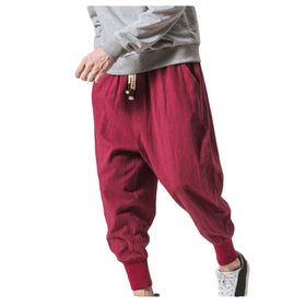 Bestgift Harlan Wine Red Keten Elastik Erkek Pantolon