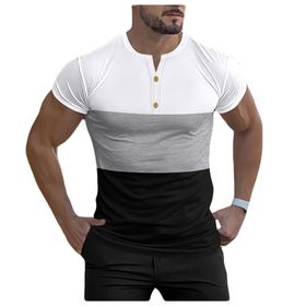 Bestgift Henley Resim Rengi 1 Kısa Kollu Spor Erkek T-shirt