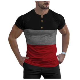 Bestgift Henley Resim Rengi 3 Kısa Kollu Spor Erkek T-shirt