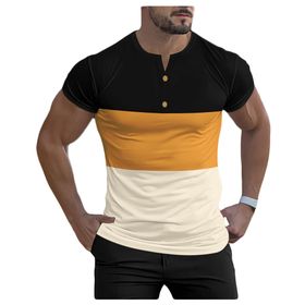 Bestgift Henley Resim Rengi 4 Kısa Kollu Spor Erkek T-shirt