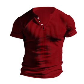 Bestgift Henley Wine Red Kısa Kollu Düz Erkek T-shirt