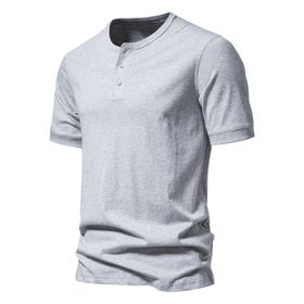 Bestgift Henry Açık Gri Üç Düğmeli Erkek Kısa Kollu T-shirt