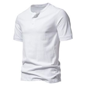 Bestgift Henry Beyaz Üç Düğmeli Erkek Kısa Kollu T-shirt