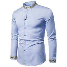 Bestgift Henry Mavi Light Blue Uzun Kollu Nakışlı Erkek Gömlek