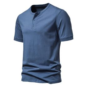Bestgift Henry Mavi Üç Düğmeli Erkek Kısa Kollu T-shirt
